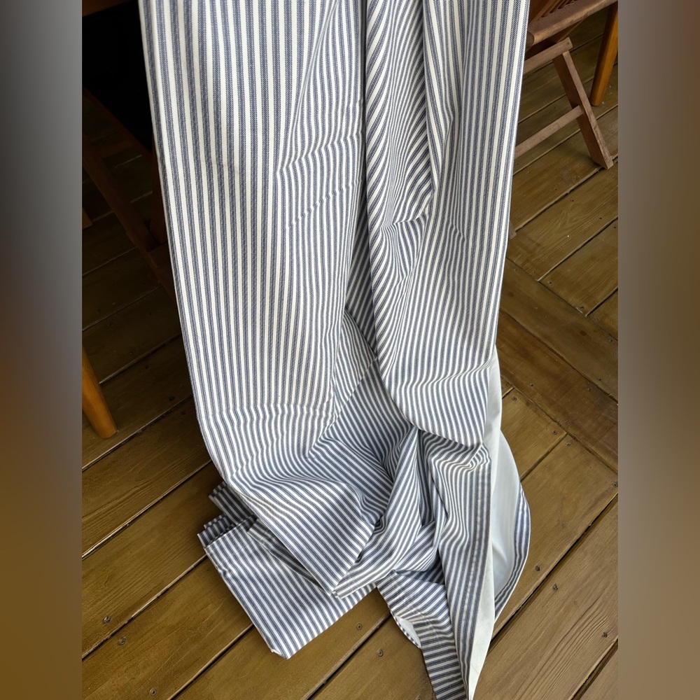 Curtain panels (2) heavy,  blackout, navy-stripe, extra long